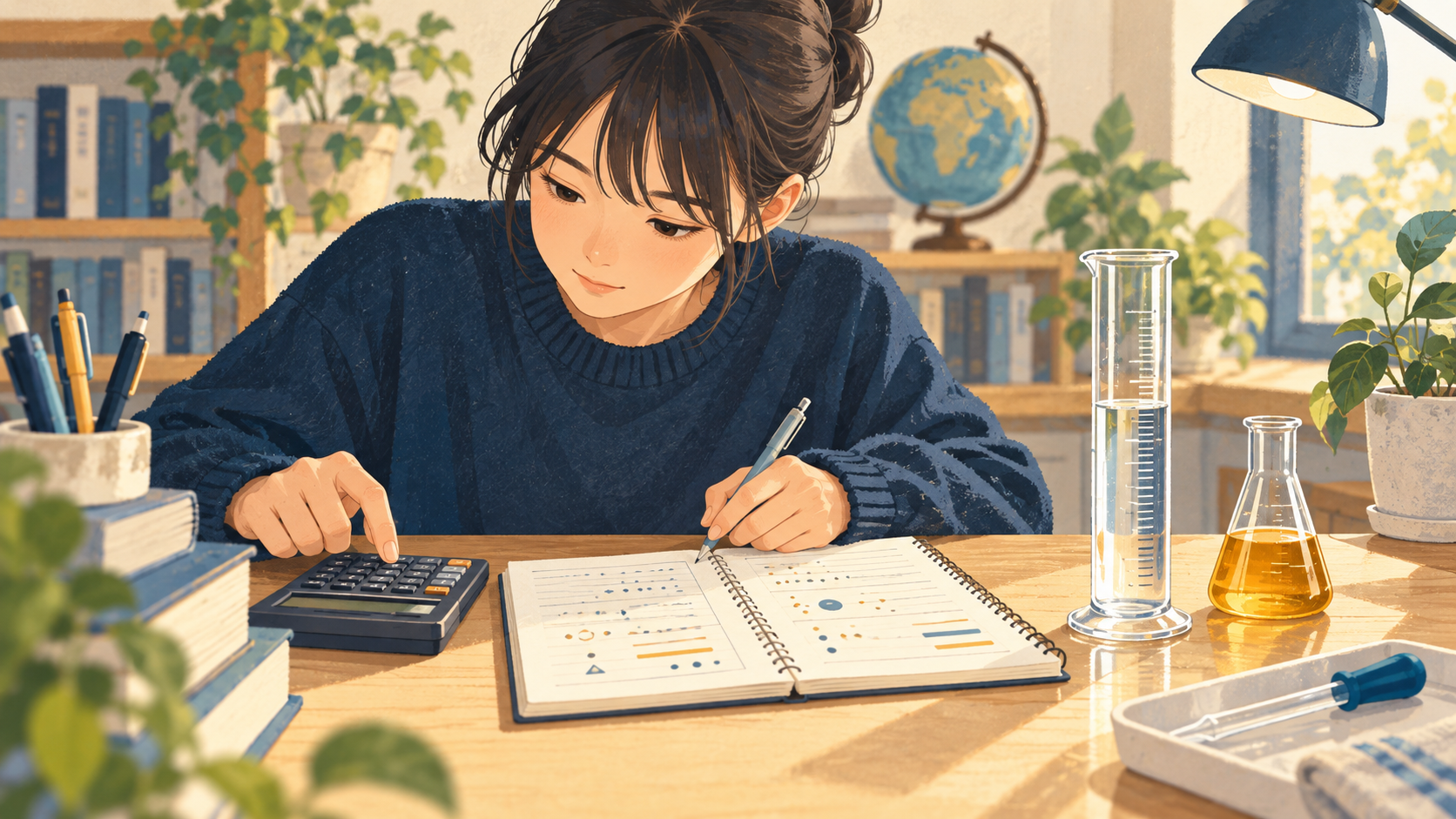 中和計算で物質量や単位を確認するイラスト