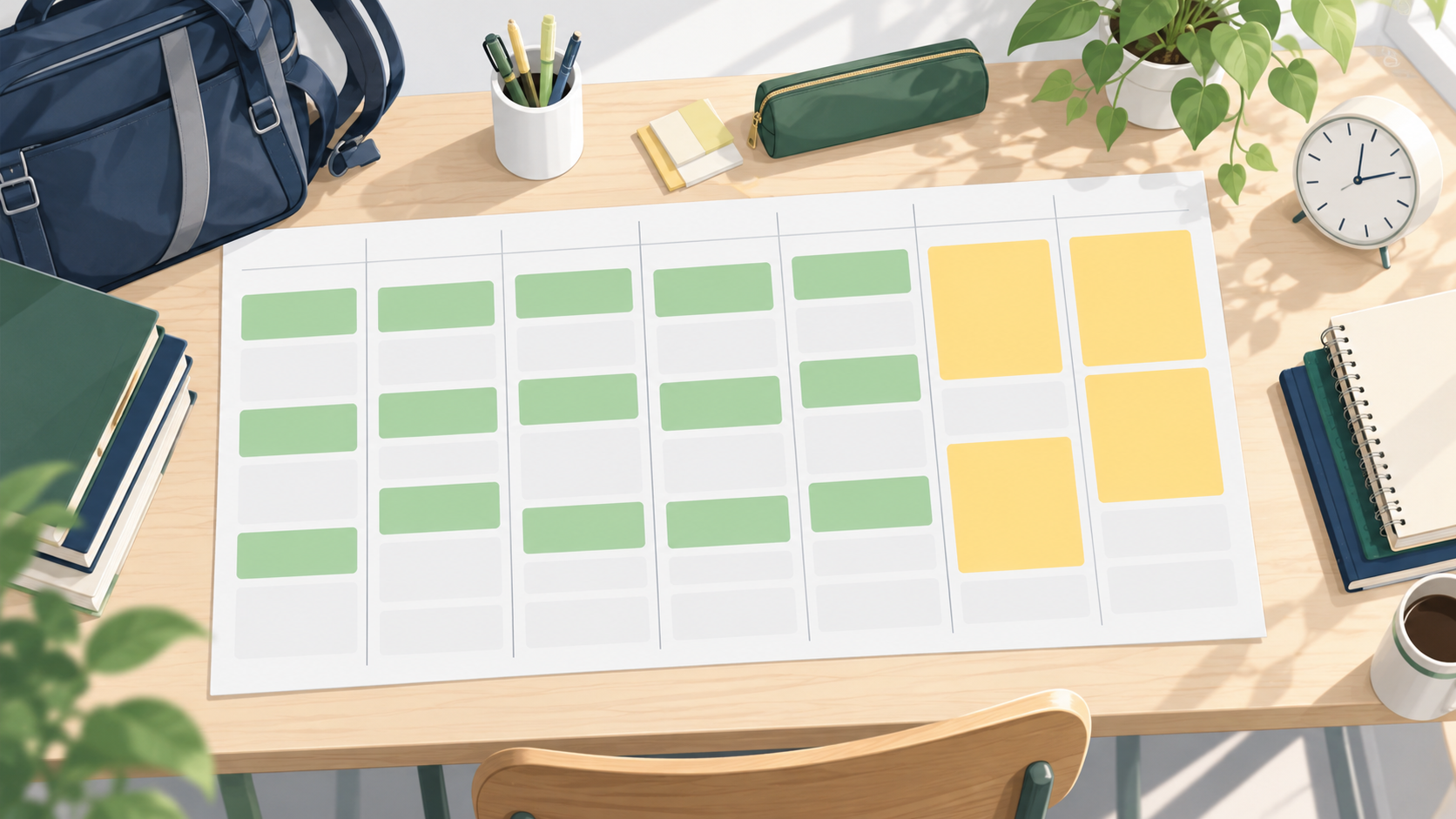 学校と受験勉強を両立する週間プランナーのイラスト