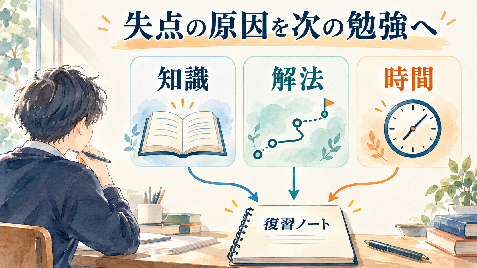 失点原因を知識・解法・時間に分けて復習へつなぐ図解