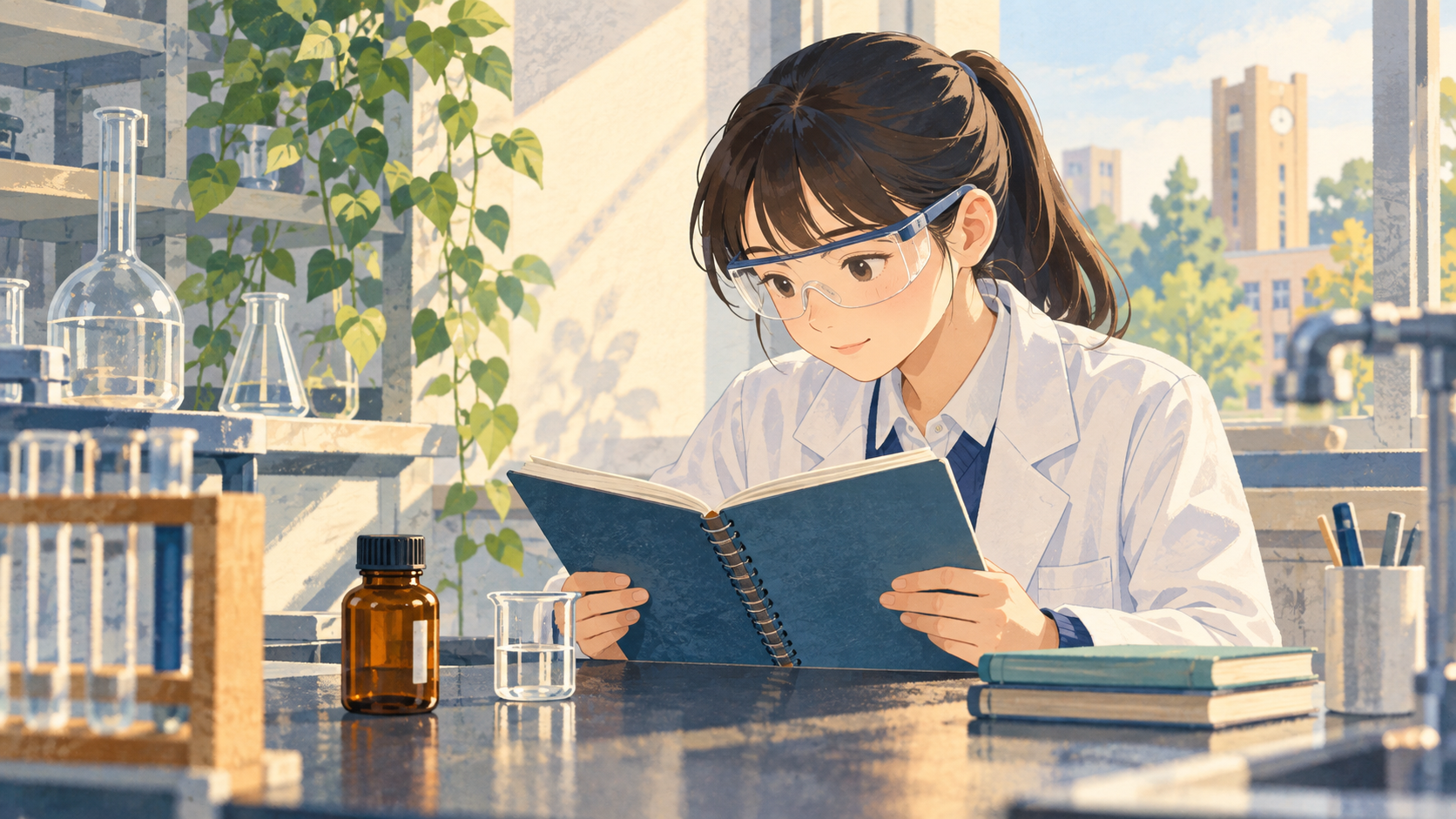 塩基の性質を教材で確認する学習のイラスト