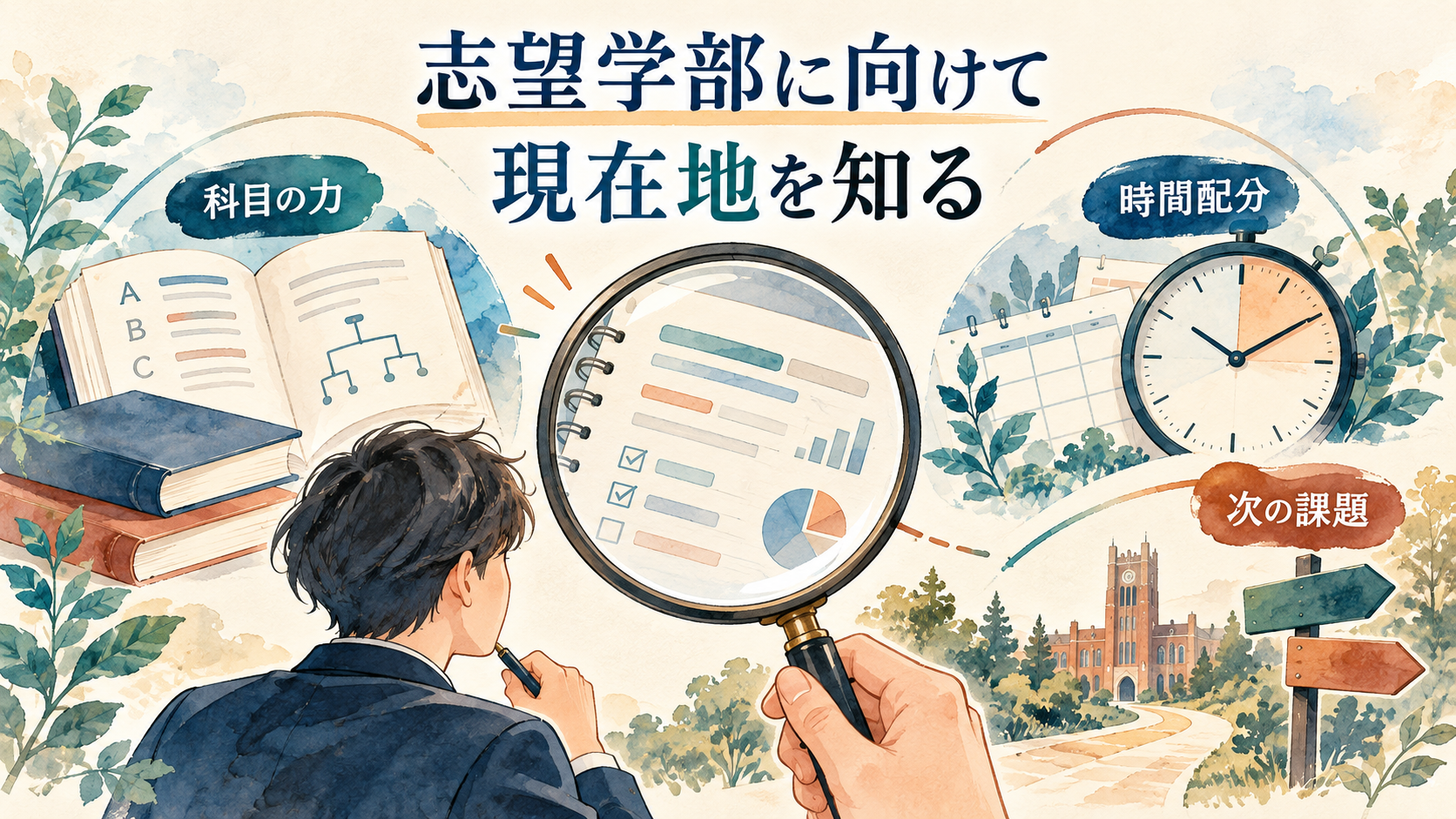 科目の力・時間配分・次の課題から現在地を確認する図解