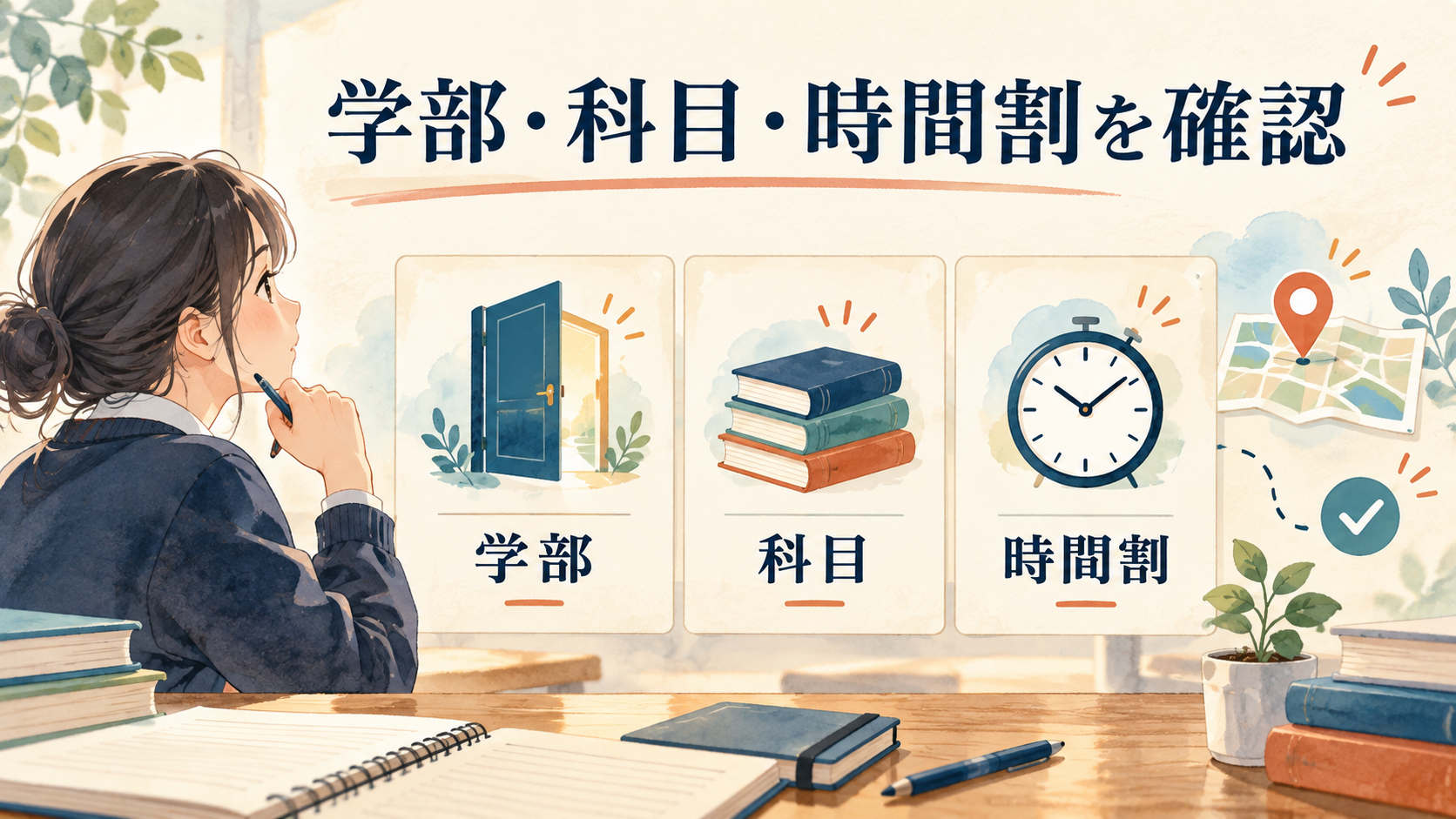 学部・科目・時間割を申込前に確認する図解