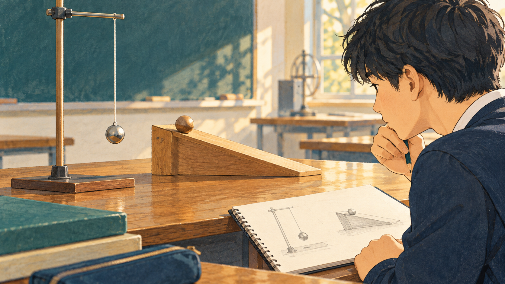 身近な物理現象を観察して原理を考えるイラスト