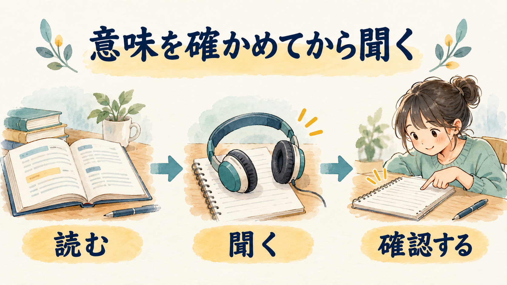 説明を読み、音声を聞いて内容を確認する手順