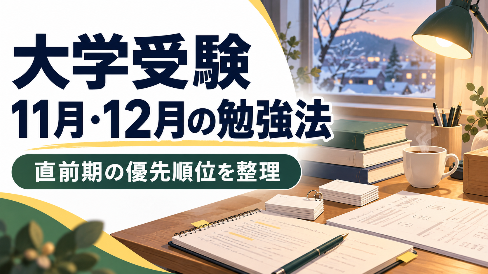 大学受験11月12月の勉強法と直前期の優先順位を表したアイキャッチ