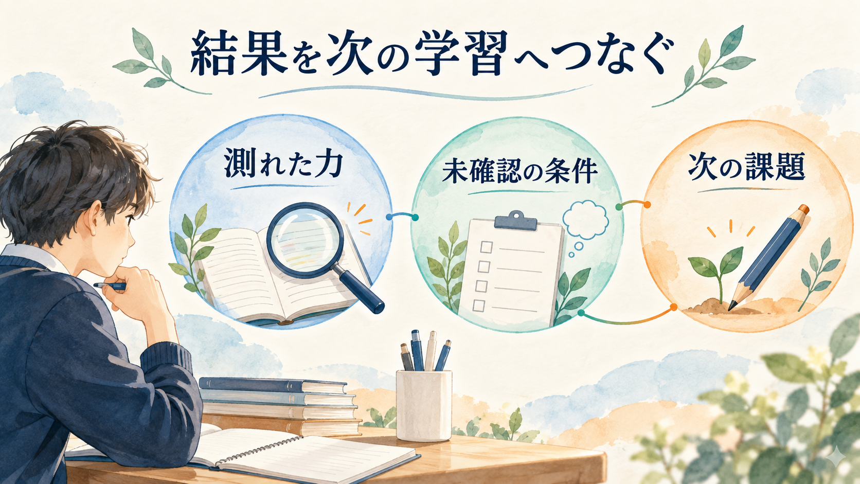 測れた力と未確認の条件を整理し次の学習を選ぶ図解