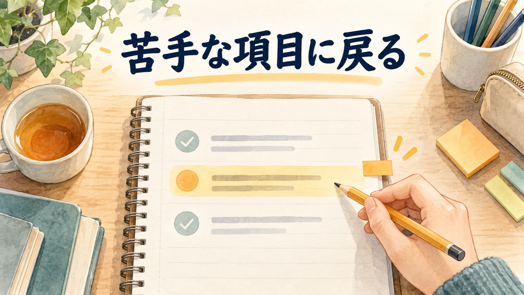 苦手な項目を絞って復習するノートのイラスト