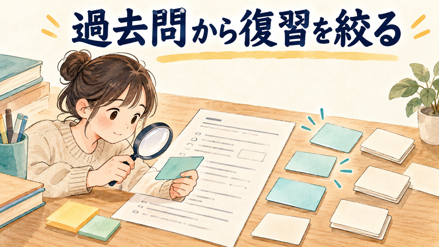 過去問で止まった語を選んで復習するイラスト