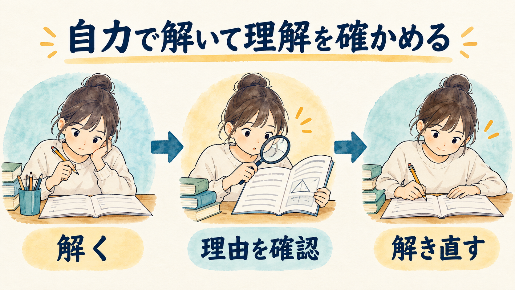 問題を解き、理由を確認して解き直す学習手順