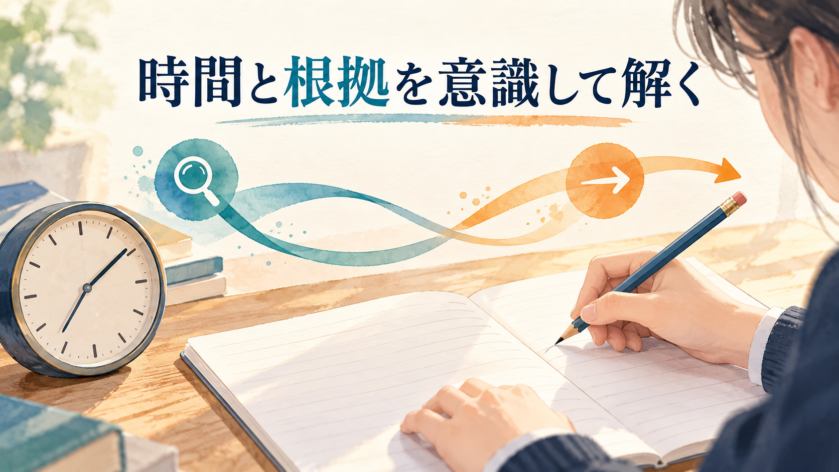 試験中に時間と解答の根拠を意識する学習イラスト