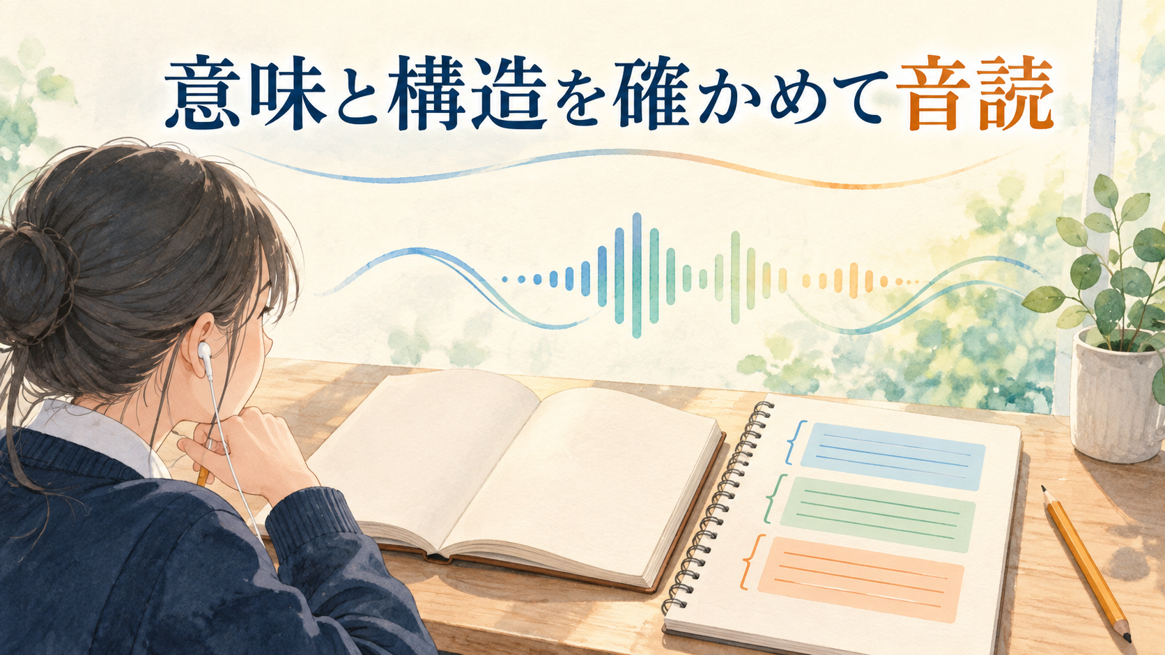 意味と構造を確認して音読する学習イラスト