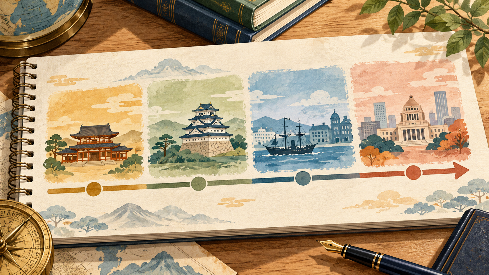 歴史を時代ごとの区切りで捉える年表のイメージ