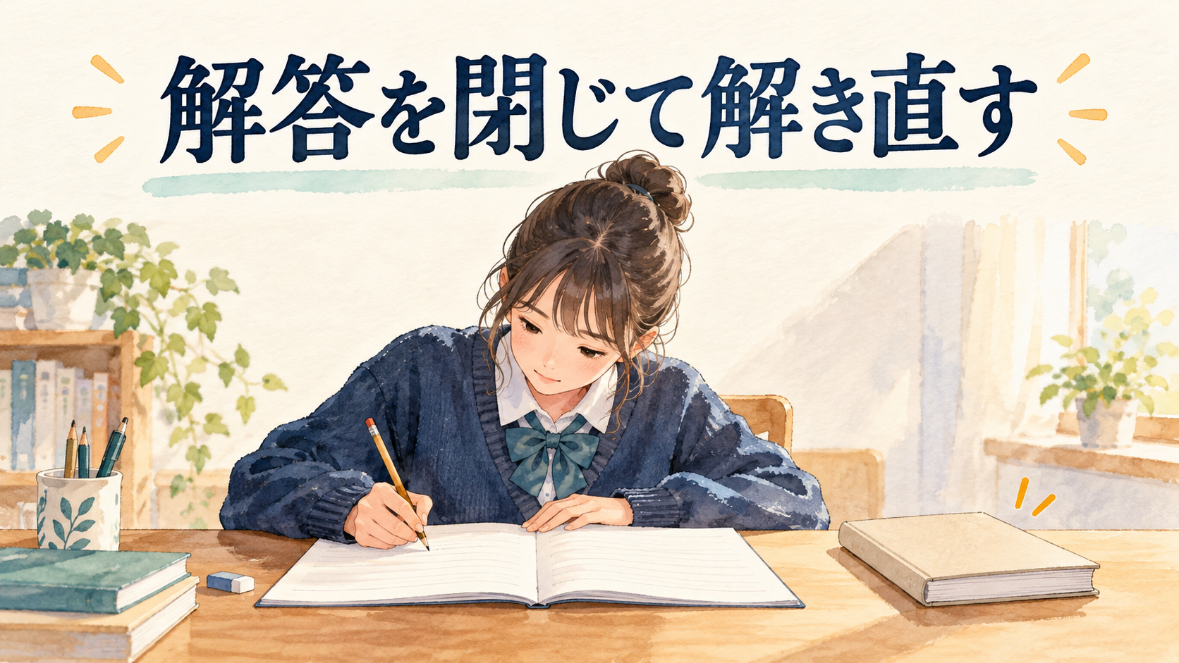 解答を閉じて数学を自力で解き直すイラスト