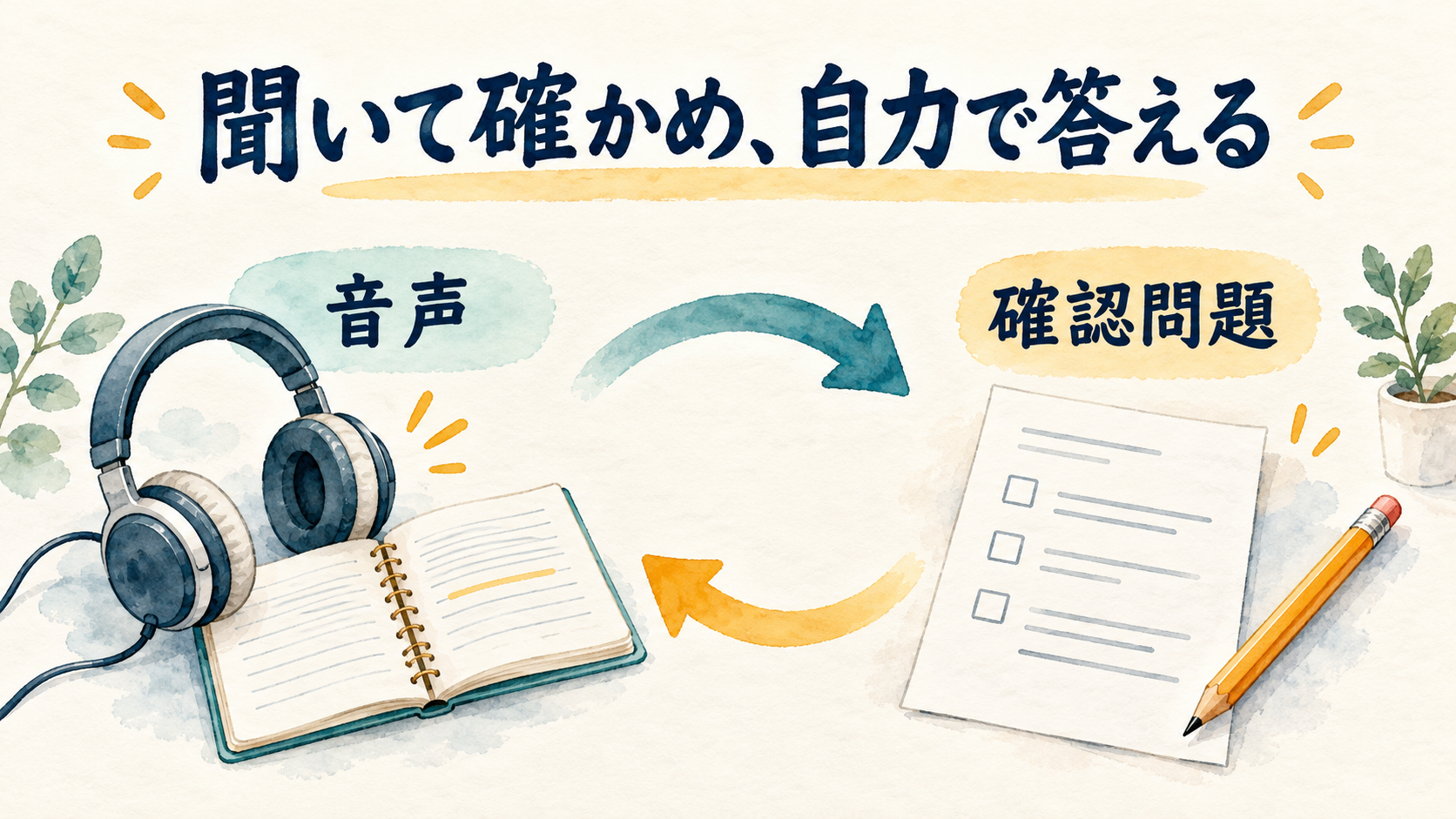 音声と確認問題を組み合わせる学習の図解