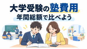 塾と独学の学習費用を年間総額で比べるイメージ