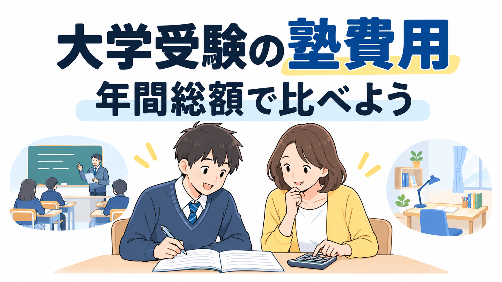 塾と独学の学習費用を年間総額で比べるイメージ