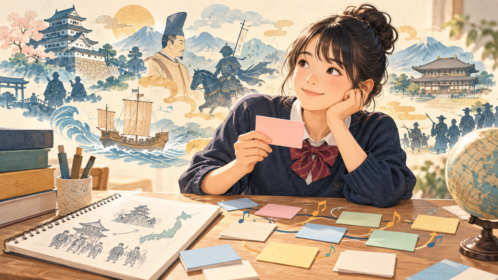 覚えやすい語呂を考えて学習カードを並べるイラスト