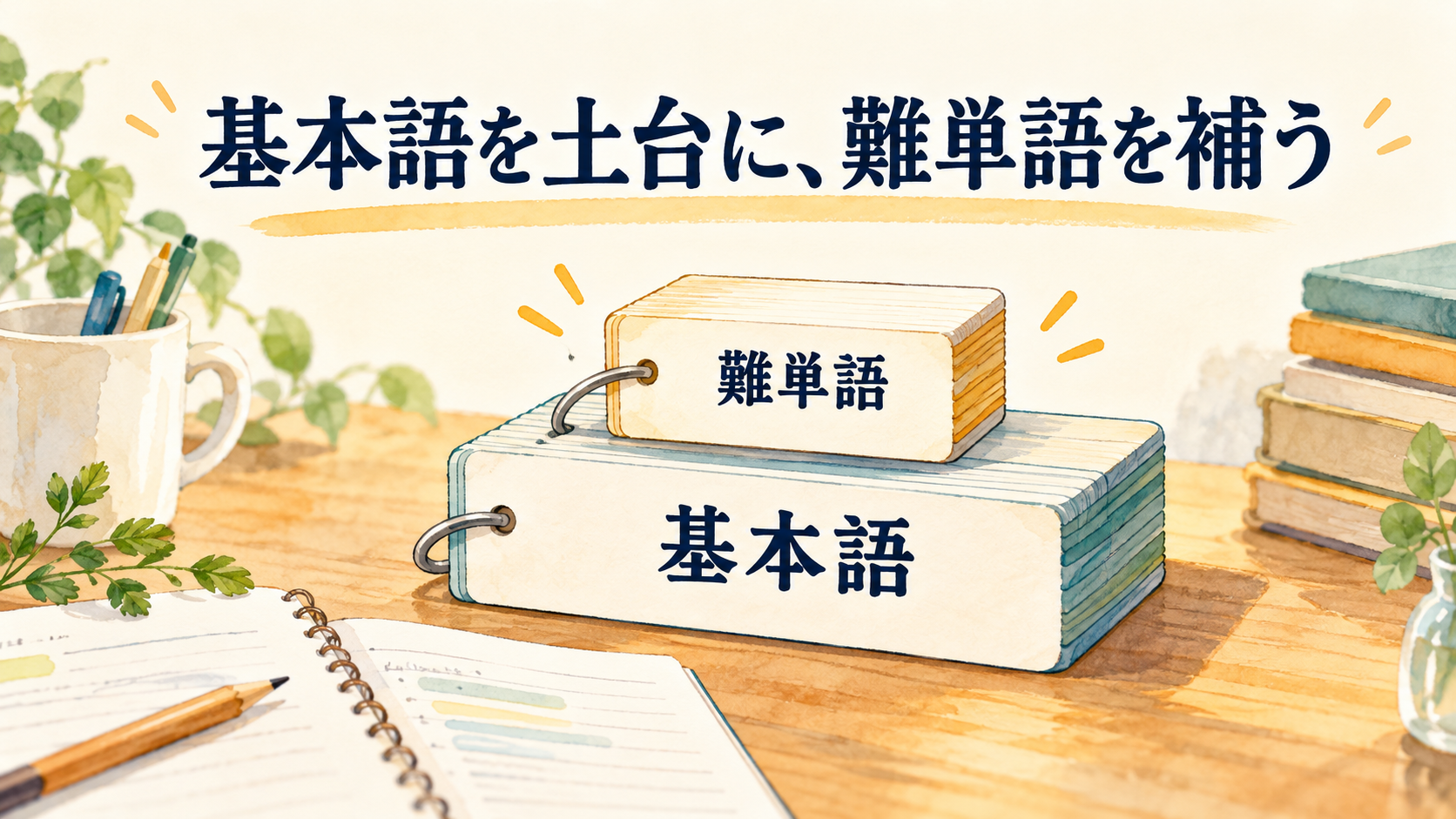 基本単語を土台に難単語を補充するイメージ