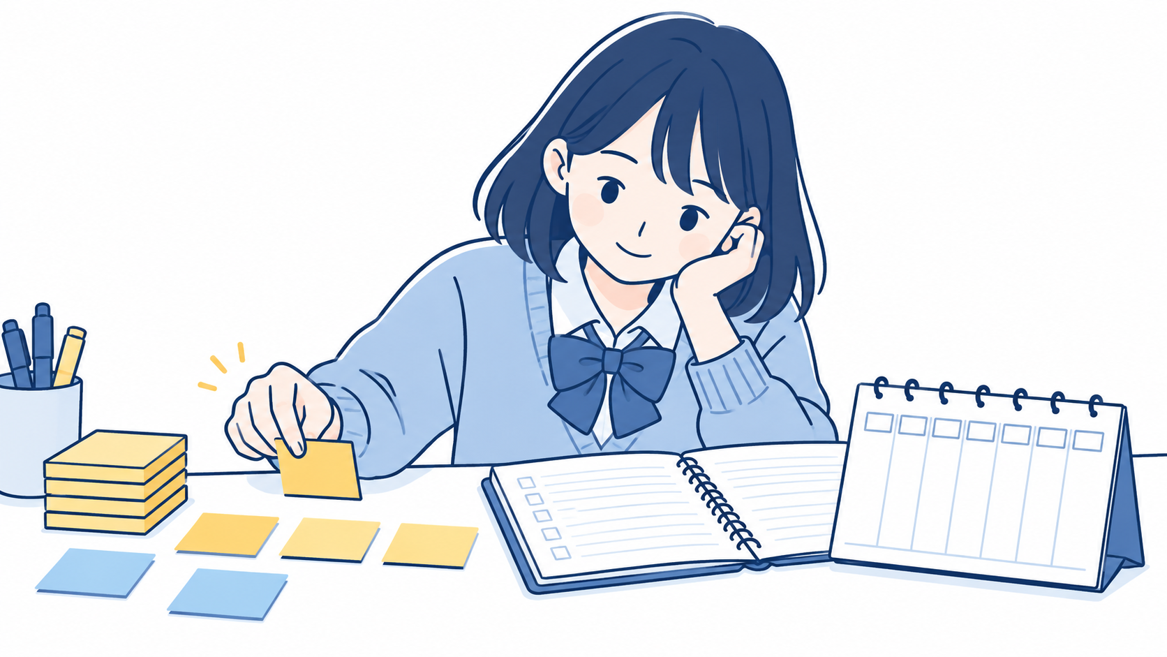 週の学習結果を確認して次の予定を調整する高校生